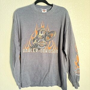 Harley-Davidson Gray Tee with Orange Flames